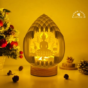 Modèle pop-up Bouddha 2, SVG pop-up gouttelettes pour projets Cricut, forme de tranche de boîte à lumière papercut 3D, veilleuse gouttelettes bricolage