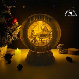 Modèle pop-up piano, globe pop-up SVG pour projets Cricut, forme de tranche de boîte à lumière papercut 3D, veilleuse globe bricolage