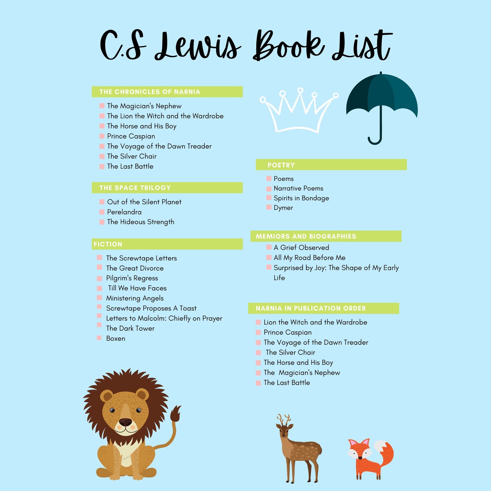 C.S Lewis Book List//printable Checklist// Reading Tracker// - Etsy UK