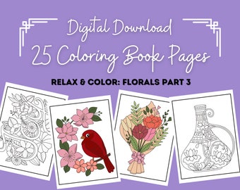 Floral Coloring Book Pages 3 | Flower Patterns Coloring Book | Digital Download | Instant Download | Relax & Color | Coloring | Procreate