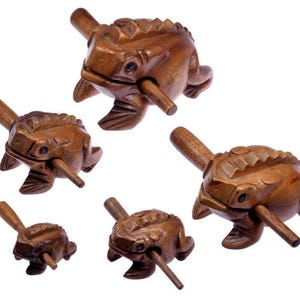Set of 5 sound frogs - sound animals - musical percussion instruments made of wood