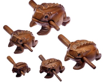 Set of 5 sound frogs - sound animals - musical percussion instruments made of wood