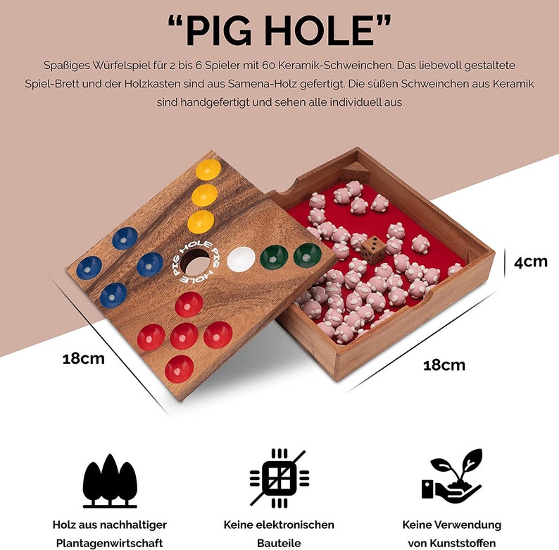 Pig Hole für 2 bis 6 Spieler Spielfeld 18 x 18 cm inkl. 60 Schweinchen Bild 6