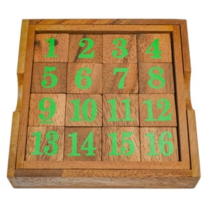 Slide 15 - grüne Zahlen - Schiebespiel - Rechenspiel - Knobelspiel aus Holz