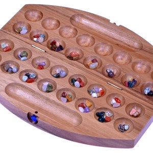 Bao Game Size S Travel Game for 2 Players - Oval - Hus - Kalaha - with Gems