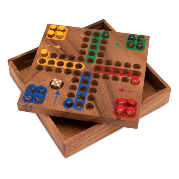 Ludo Gr. M für 2 bis 4 Spieler - Spielfeld 17 x 17 cm - Würfelspiel aus Holz