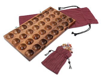 Hus game – for 2 players – Bao – Kalaha – with gems and cloth bag