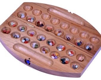 Jeu de Bao, taille S, ovale - en bois - jeu de stratégie avec pierres précieuses (deuxième choix)
