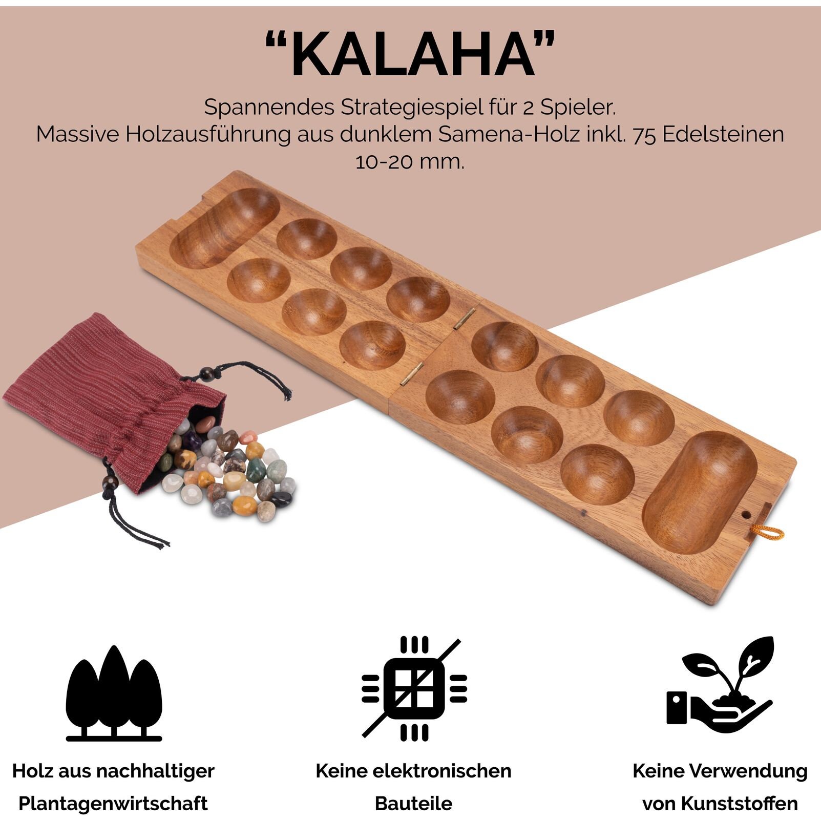 Juego De Mesa Kalaha Con Cierre Metálico Dorado – Tablero De 49 Cm Para 2 Jugadores, Con Piedras Preciosas De Colores