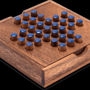 Solitaire size L - blue pegs - playing field 13 x 13 cm - Solitaire - puzzle game