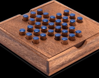 Solitär Gr. L - blaue Stecker - Spielfeld 13 x 13 cm - Solitaire - Knobelspiel