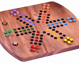 Ludo für 2 bis 6 Spieler - Spielfeld 33 x 28 cm - Würfelspiel aus Holz