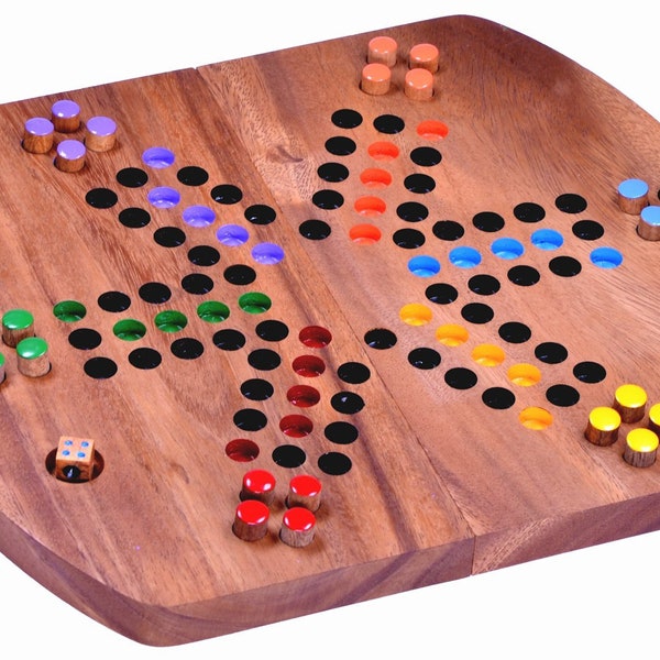 Ludo für 2 bis 6 Spieler - Spielfeld 33 x 28 cm - Würfelspiel aus Holz
