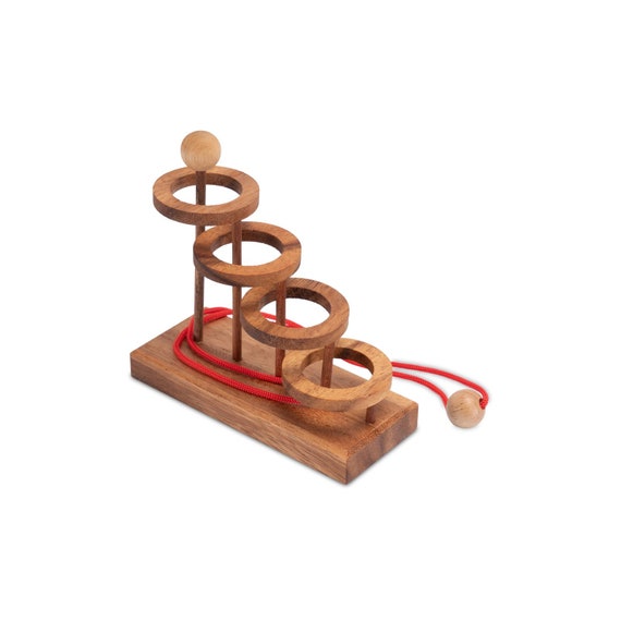 Schnurpuzzle Vier Ringe Aus Holz - Knobelspiel, Geduldspiel, Denkspiel Für 1 Person