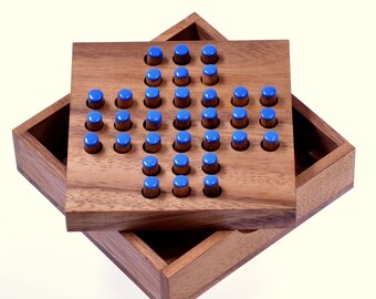 Solitaire size S - blue pegs - playing field 11 x 11 cm - Solitaire - puzzle game