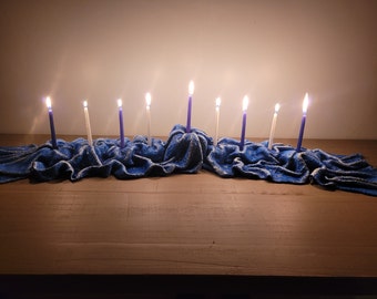 Handcrafted Menorah for Hanukkah Made from a Concreted Scarf