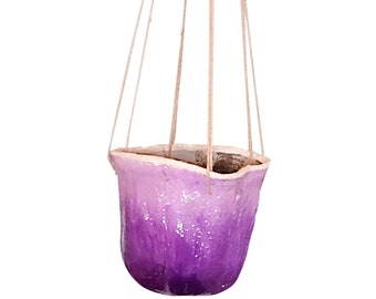 Upcycled Concrete Beanie Hanging Flower Pot - Ombre Purple