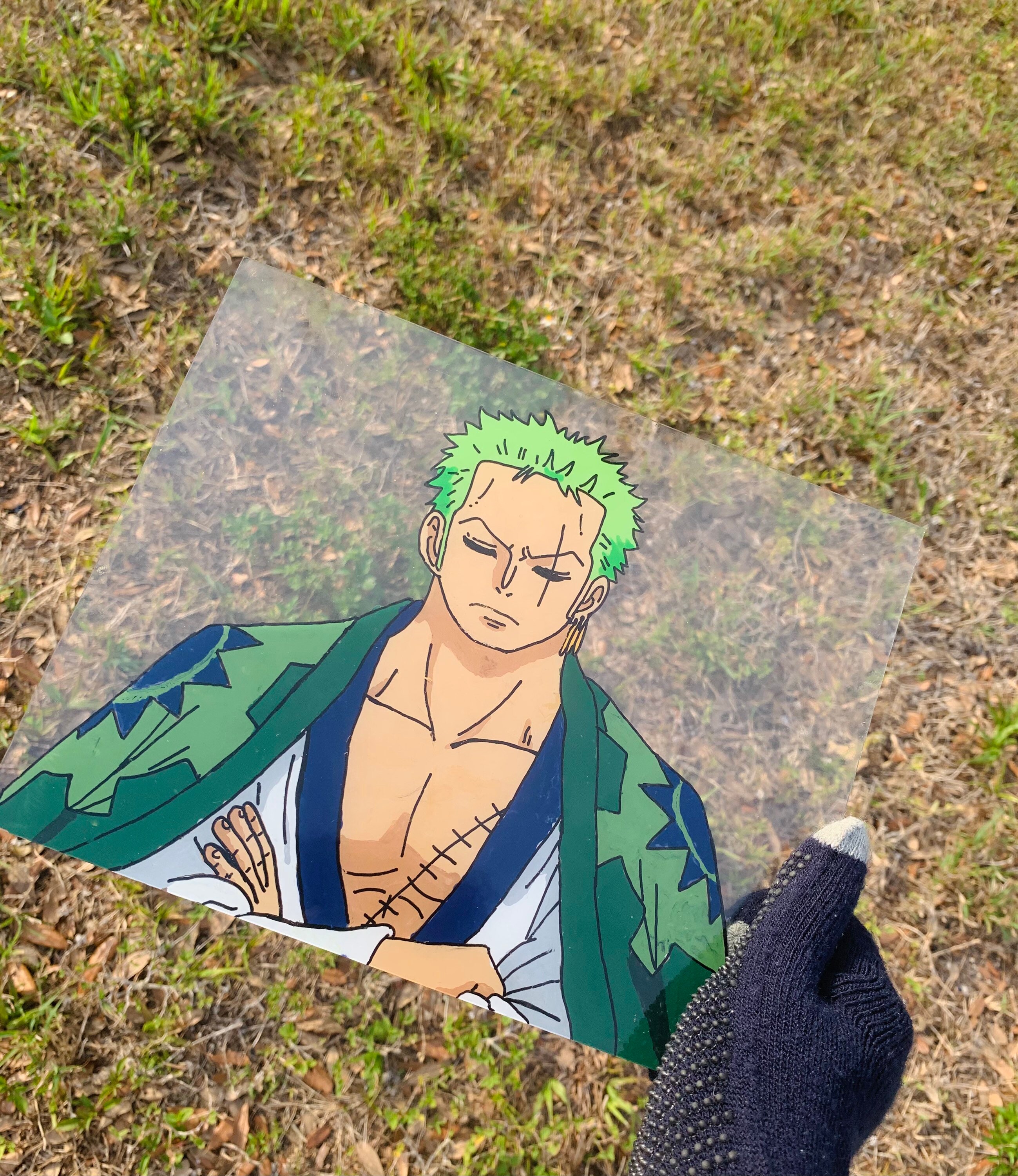 Roronora Zoro Anime Glass Painting 8x10 Handmade Original Etsy