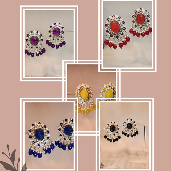 Earrings/ Eid/wedding/ haldi /Indian Earrings/Pakistani Wedding /Sangeet Jewelry /BridalJewelry/Ethnic/stone Beaded/ Pearl /mini earring