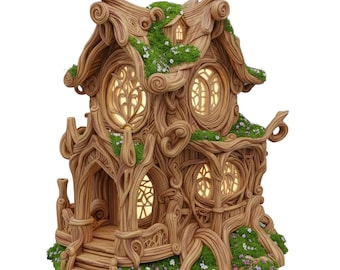 Modelo 3D STL de la Cabaña del Árbol Élfico / Linterna LED de la Casa de las Hadas (Archivo Digital)