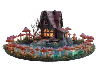 Fairy Tale Mushroom House Diorama 3D Model: Printable STL File (Digital Download)