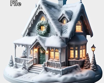 Winter Village House STL | Snow Covered Cozy Cottage 3D Model (Digital Download)