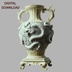 Drachenamphore 3D Modell STL | Antike Asiatische Vasen-Skulptur (Digitaler Download)