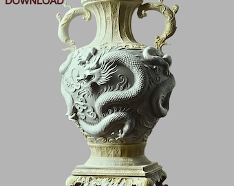 Amphore dragon modèle 3D | Sculpture en vase asiatique ancienne (téléchargement numérique)