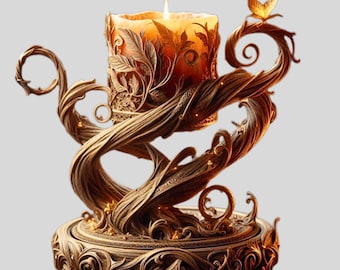 Portacandele Elfico STL / Supporto Decorativo con Foglia Fantasy e Modello 3D Incantato (Download Digitale)