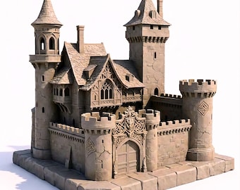 Fantasy Schloss STL - Detailreiche Mittelalterliche Festung Diorama 3D Druckbare Architektur (Digitaler Download)