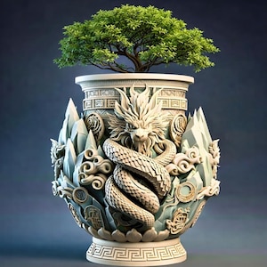 Asiatische Drachenvase STL - Fantasy Dragon Pflanzen- & Bonsaitopf 3D Modell (Digitaler Download)
