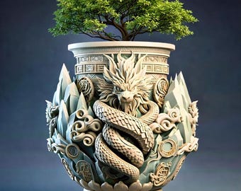 Modèle 3D de vase dragon asiatique - Jardinière de dragon fantastique et modèle 3D de pot à bonsaï (téléchargement numérique)