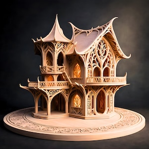 Modelo 3D de Casa Élfica (STL) / Mansión Élfica de Fantasía, Palacio del Bosque / Terreno DnD, Escenografía RPG, Pieza Única (Descarga Digital)