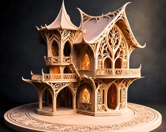 Elven House 3D Model STL | Fantasy Elf Mansion Woodland Palace | DnD Terrain, RPG Scenery, Single Piece (Digital Download)