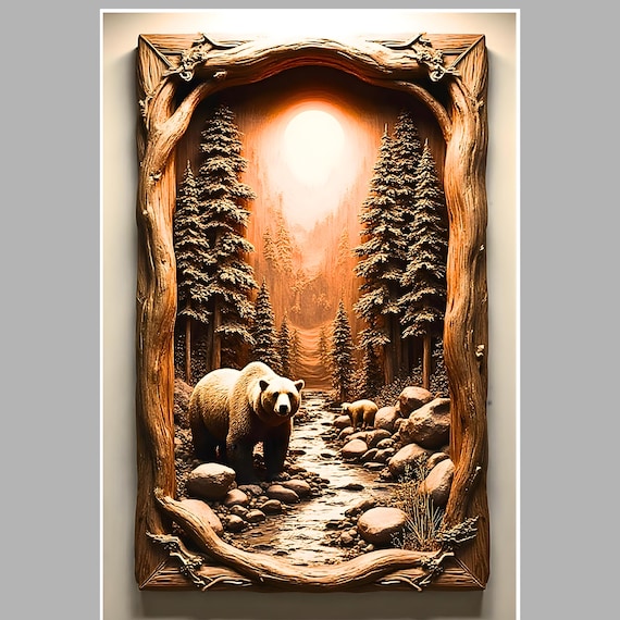 Bear Forest Relief Panel STL | CNC Carving & 3D Wall Art Model (Digital Download)