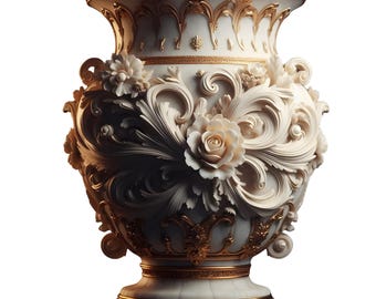 Baroque Vase 3D Model: Marble and Gold Floral STL (Digital Download)
