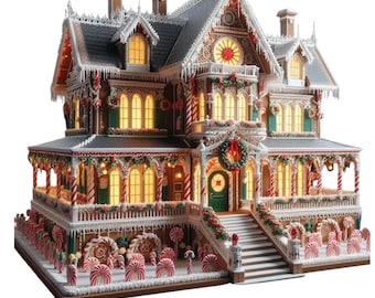 Modello 3D STL di una casa di pan di zenzero epica / Centrotavola del villaggio natalizio vittoriano (download digitale)