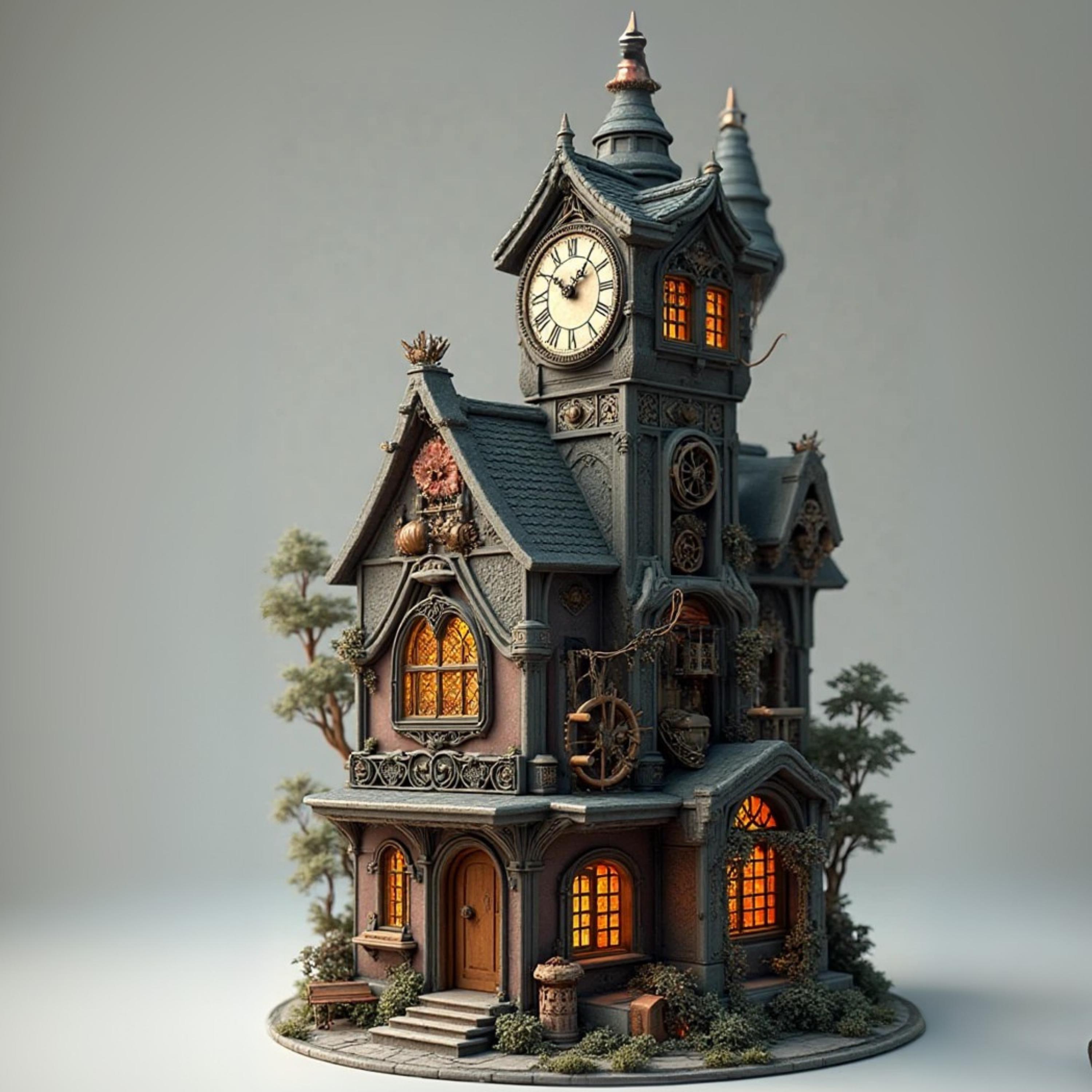 Steampunk Clock Tower House 3D Model: Fantasy Diorama (STL Digital ...