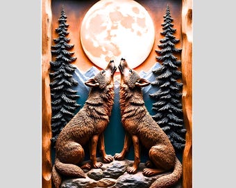 Howling Wolf Moon Wall Art STL | Rustic Forest Relief Panel for CNC & 3D Printing (Digital Download)