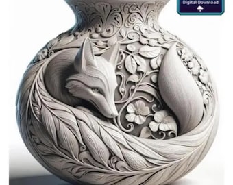 Vaso a forma di volpe intagliata (file STL) / Decorazione a tema natura e bosco, stampa 3D (download digitale)