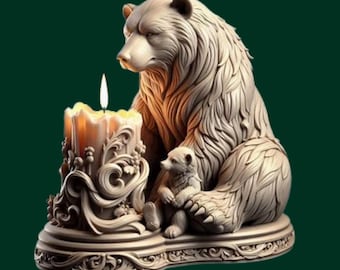 Bear & Cub Candle Holder STL | Wildlife Family Sculpture | Cozy Decor Statue | 3D Print Model (Digital Download)