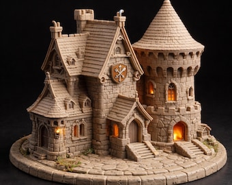 Mittelalterliche Steinburg STL für 3D Druck | Fantasy Schloss Diorama, RPG Gelände (Digitaler Download)