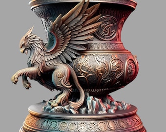 Vase Griffon modèle 3D | Ancienne urne de bête mythique et sculpture fantastique (téléchargement numérique)