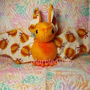 handmade 6.5&quot; Autumn Halloween Orange Pumpkin bat plushie (large size)