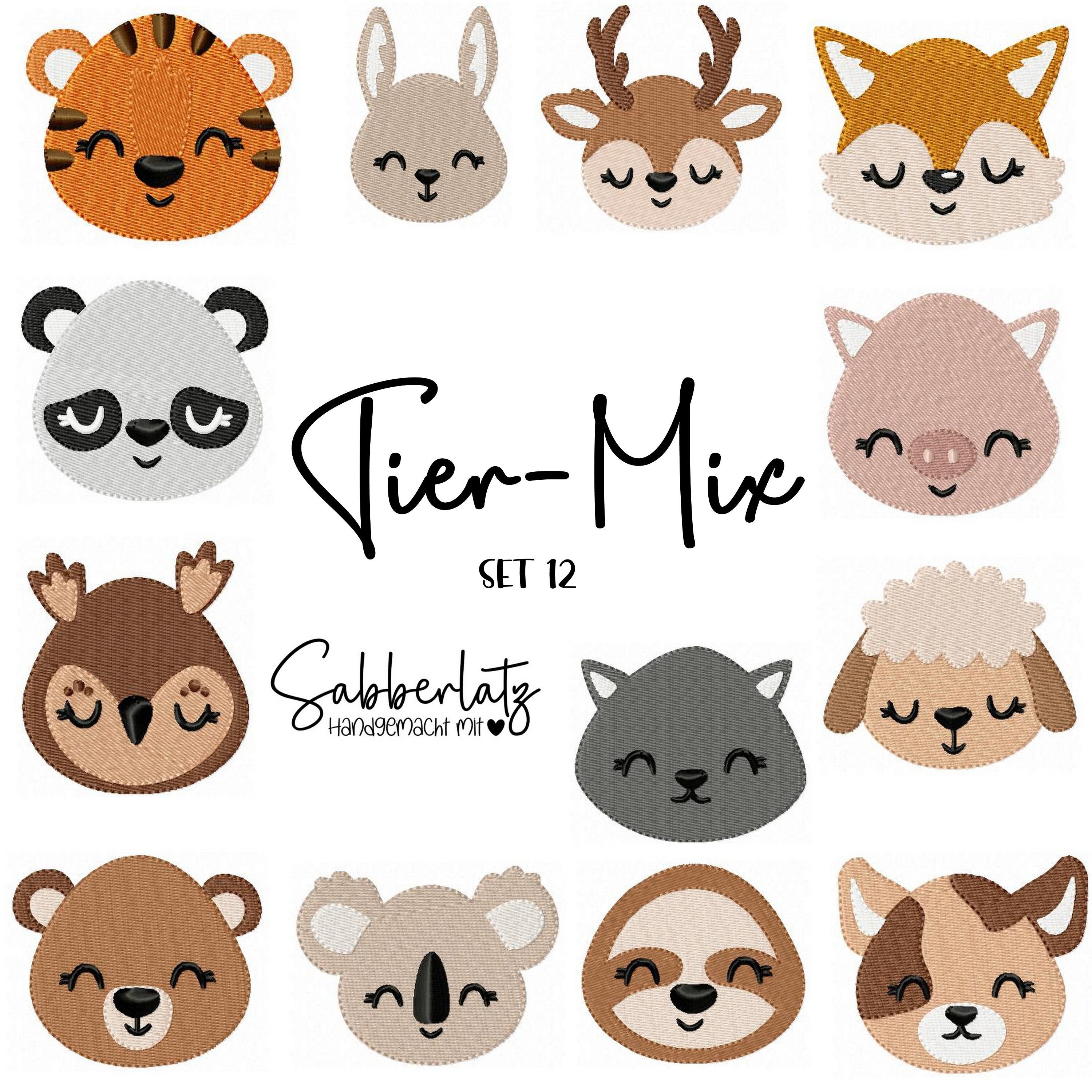 Animal Mix | Embroidery file | Embroidery file for leather slippers | Leather slippers embroidery file | Digital file | Crawling slippers embroidery file | Set 12