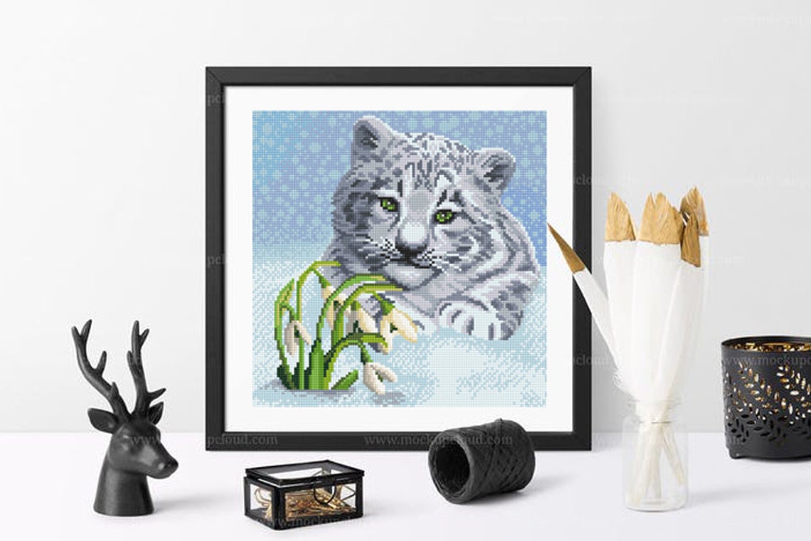 Diamond Mosaic Snow Leopard 30x30 cm Diamond | Etsy