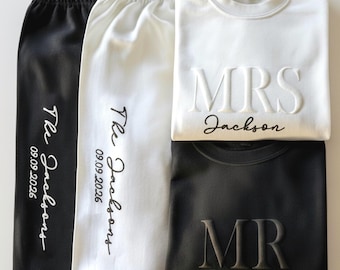 Personalized Mrs and Mr Sweatshirt and Pants Set, Wedding Gift