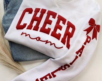 Personalized Cheer Mom Sweatshirt with Puff Print | Custom Name Sweatshirt | Cheer Team Spirit Gift