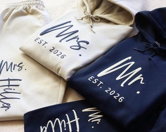 Personalized Mrs and Mr Sweatshirt and Pants Set, Wedding Gift