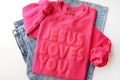Jesus Loves You, Christian Sweatshirt, Puff Print, Embossed Print Hoodie, Neon Sweatshirt product logo